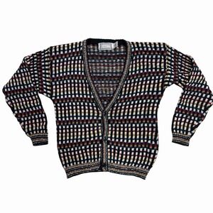 Vintage Concrete Mix Large Coogie Style Multicolor Checkered 3 Button Cardigan